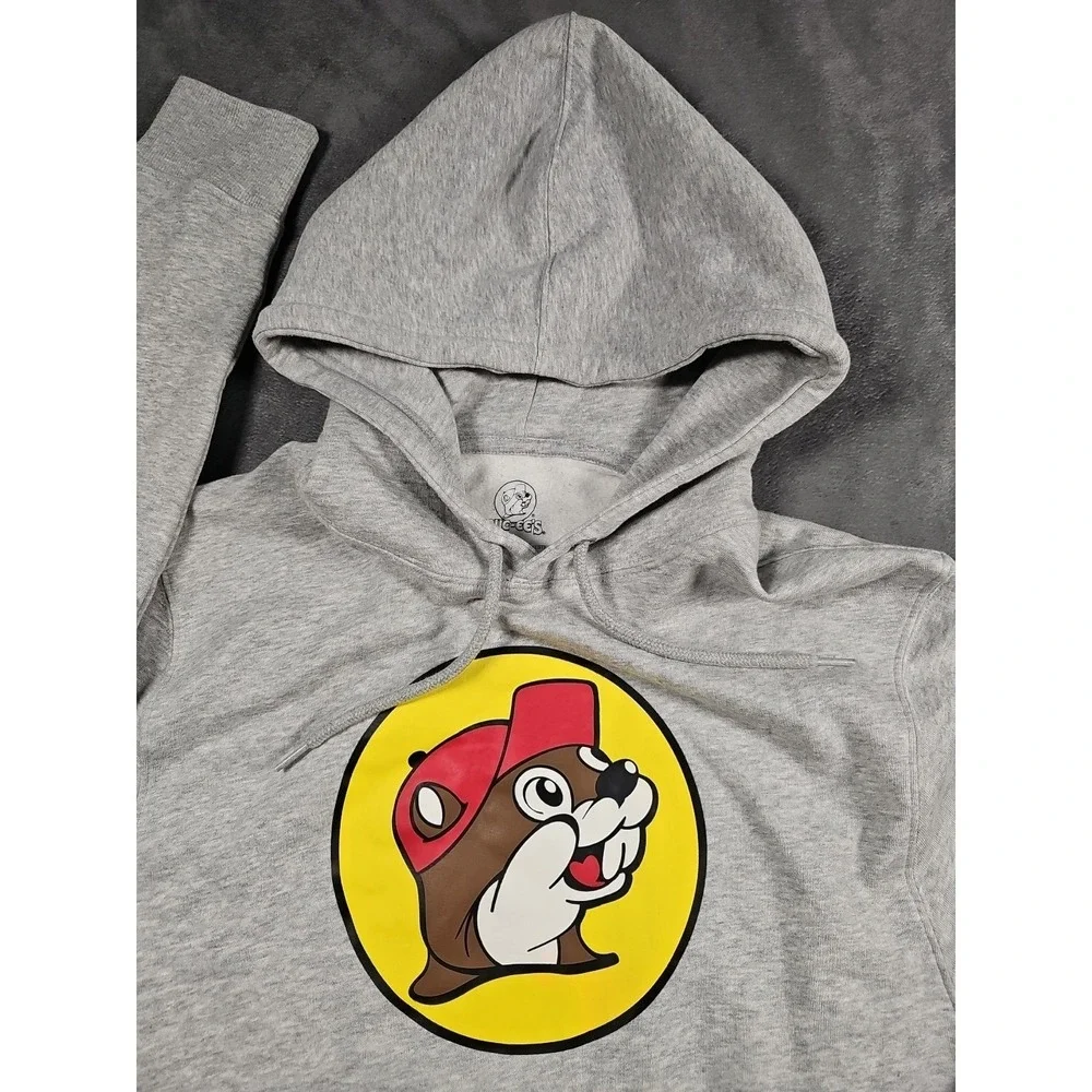 Buc-ee's Men's Hoodie Small Gray‎ Pullover Sweatshirt Kangaroo Pocket Logo